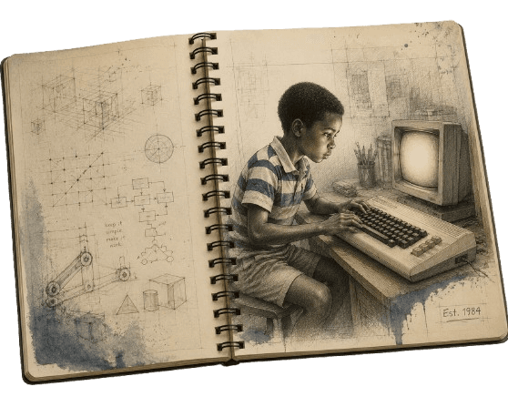 An engineer's sketchbook showing the beginning of a builder's journey.